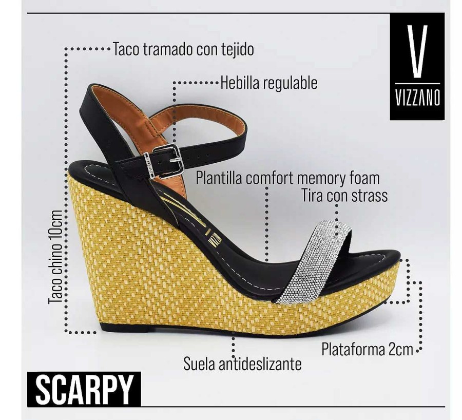 Sandalias Scrapy | Sandalia Mujer Vizzano Taco Chino C/Brillos Scarpy