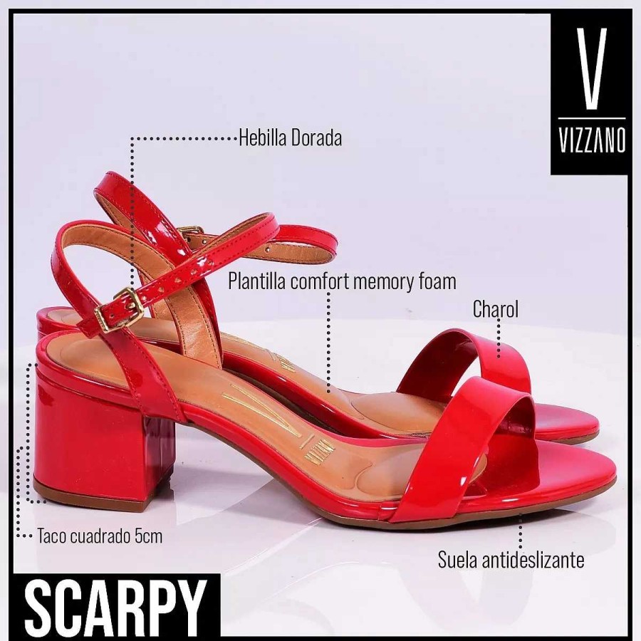 Stilletos Y Plataformas Scrapy | Zapatos Mujer Vizzano Taco Bajo Sandalia Charol Scarpy