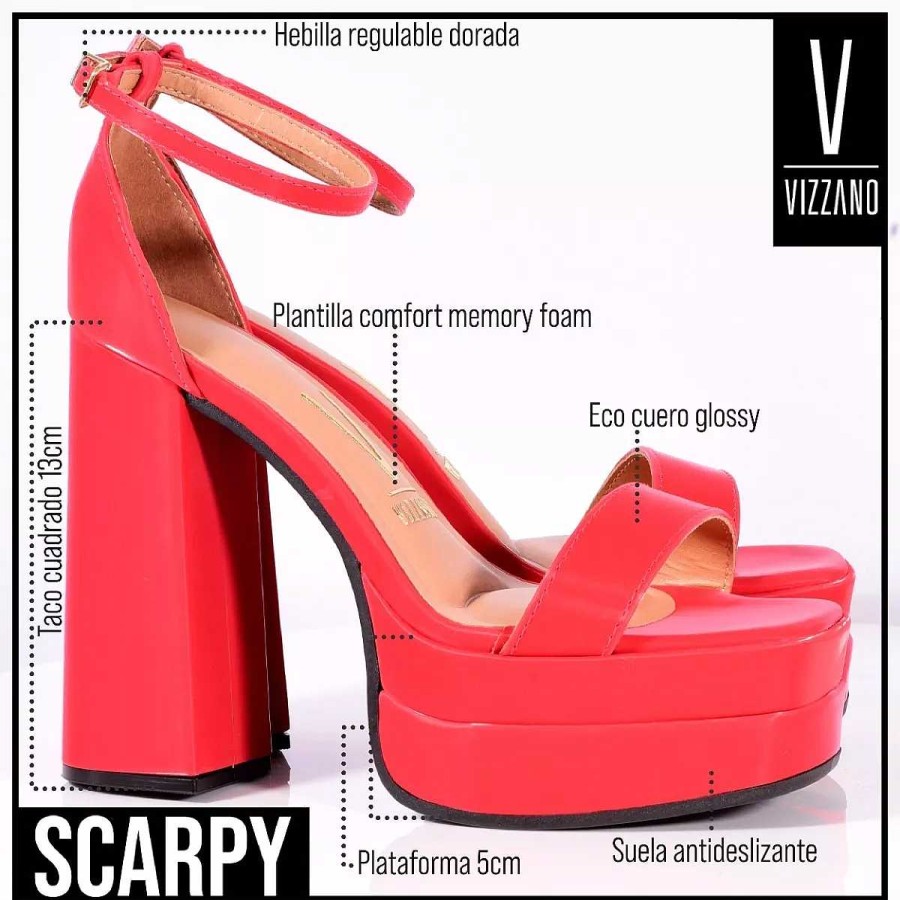 Stilletos Y Plataformas Scrapy | Sandalia Vizzano Taco 12Cmc/Plataforma Ecocuero Glossyscarpy