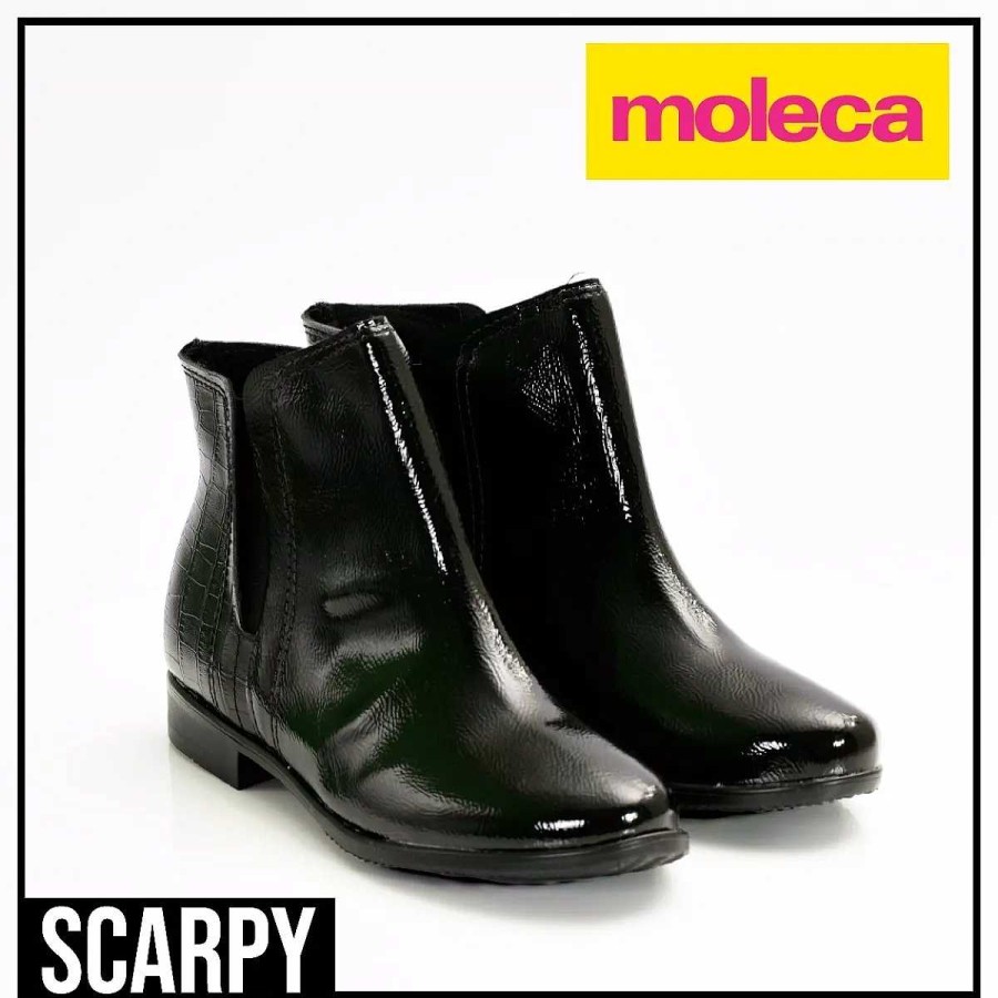 Botas Y Botinetas Scrapy | Zapatos Mujer Bota Cana Baja Charol Taco Bajo Moleca Scarpy